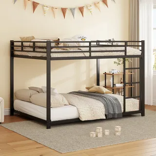 MODFU Kinder-Etagenbett 140 x 200 mit 1*Matratze Metallbett Kinderbett im klassischen Design,Mit Absturzsicherung,robust und langlebig, Schwarz - Schwarz