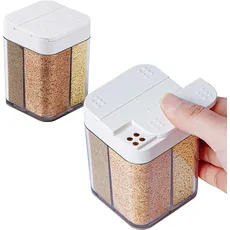 4-in-1-Salz- und Pfefferstreuer aus Kunststoff, 4 Gitter Flip Empty Spice Dispenser, 2 Pack Grid Spice Box Reisegewürzset für Reisen Küche Kochen BBQ (transparent)