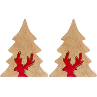 Dekobaum "Deko Puzzle Baum, mit Rentier", rot (natur, rot), B:14cm H:17cm T:3cm, Holzwerkstoff, MYFLAIR MÖBEL & ACCESSOIRES, Dekofiguren, Dekobaum, Weihnachtsdeko aus Holz, Weihnachtsbaum, Höhe ca. 17 cm