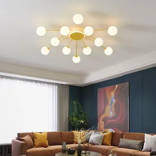 zhxinashu Kronleuchter Gold, Kronleuchter Modern,12 Lichter Sputnik Deckenleuchte, industrielle Glaskugel Pendelleuchte, Deckenleuchte G9 für Küche Schlafzimmer Wohnzimmer Hotel(Stil A)