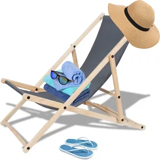 Wolketon Holz Klappstuhl klappbar Gartenliege Abnehmbarem Strandliege fuer den Garten, Terrasse und Balkon 120 kg max.(Grau) - Grau