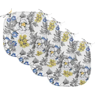 ABAKUHAUS Garten Polster für Esszimmerstühle, Peony Hydrangea Veilchen, Dekoratives wasserfestes Kissen mit Riemen für Küchensitze, 40 cm x 40 cm-4er Pack, Dunkelgrau Gelb