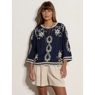 Apricot Klassische Bluse mit bestickten Glockenärmeln Blau M