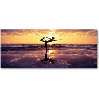Tulup® Küchenrückwand Spritzschutz aus Glas -125x50 -Spritzschutz auf gehärtetes Glas Deko Menschen Yoga am Strand - Gelb