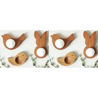 PIujsym 6er Set Eierbecher Holz – Lustige Eierbecher Ostern im Hasen & Vogel Design, ideale Ostern Eierbecher für Frühstück & Kinder, dekorative Eierbecher lustig für Frühling & Tischdeko