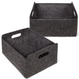 MIJOMA 2er Set Filz-Aufbewahrungsbox Dunkelgrau - Faltbarer Filzkorb 31x25x15 cm - Stabiler Aufbewahrungskorb mit Tragegriffen für Regal & Kleiderschrank - Vielseitiger Organizer für Zuhause
