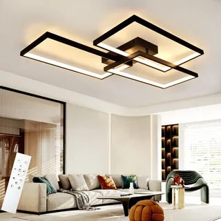 ZMH LED Deckenleuchte Schwarz Dimmbar mit Fernbedienung Wohnzimmer Deckenlampe 80CM 74W Modern Rechteck Metall für Schlafzimmer Kinderzimmer küchen - Schwarz