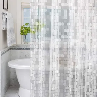 LEMON CLOUD Duschvorhang Anti-Schimmel mit Gewicht Magnet unten,183x183cm Wasserdicht Antibakteriell PEVA Vorhang für Dusche und Badewanne mit 12 Weiß Duschvorhangringen 3D Geometrische