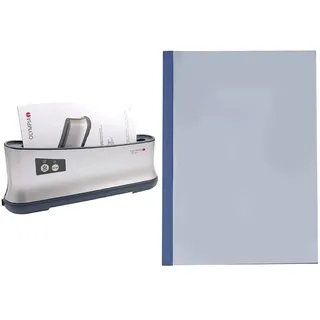 Olympia - Effizientes Thermobindegerät A4 TB-1280 | extra schnell einsatzbereit | nur 1 min. Bindezeit & Leitz 177119 Thermobindemappe Leinenoptik, A4, Rückenbreite 3 mm, 25 Stück, blau