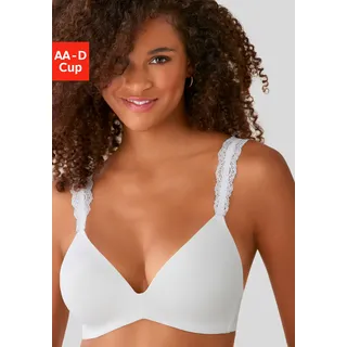 Push-up-BH LASCANA, Damen, Gr. 90, Cup AA, weiß, Microtouch, Obermaterial: 60% Polyamid, 35% Polyester, 5% Elasthan, BHs Push-up-BH, ohne Bügel mit wunderschönen Spitzenträgern, Dessous, Topseller
