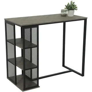 Hela Tische, Bartisch Bistrotisch Klara, Dekor Fischgrät Grau, Metall-Regal-Gestell, 120x60x103cm
