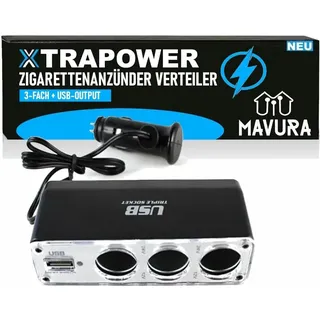 XTRAPOWER Zigarettenanzünder Verteiler Auto 12V/24V KFZ Adapter 3-Fach mit USB Steckdosen Ladekabel Splitter