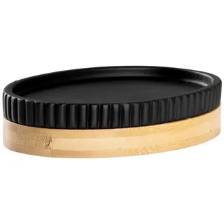 Sadena Seifenschale , Schwarz , Holz, Kunststoff , Bambus , 9.5x3x13.8 cm , Badaccessoires, Seifenschalen