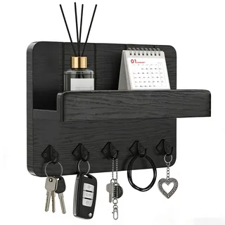 familaha Schlüsselbrett mit Ablage, Multifunktionales Schlüsselhalter/Schlüsselboard mit 5 Schlüsselhaken, Schwarz Schlüsselablage für Eingangsbereich, Flur, Küche, Wohnzimmer, Schlafzimmer