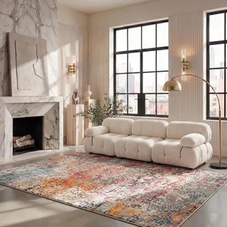 SAFAVIEH Zeitgenössische Teppich für Wohnzimmer, Esszimmer, Schlafzimmer - Madison Collection, Kurzer Flor, Grau und Rosa, 244 X 305 cm