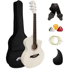 TIGER ACG1-WH34 3/4 Akustikgitarre, mit Stahlsaiten bespannte Small Body Akustikgitarre für das Alter von 12+, mit Tasche, Gurt, Ersatzsaiten und Plektren - Weiß