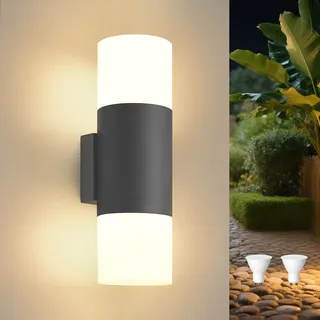 YindaLux 14W LED Aussenlampe Wand, IP65 Up and Down Wandleuchte Innen/Außen mit 2*GU10 LED Lampen, 3000K Modern Außenleuchte mit 350° Drehbarkeit, Aluminium Außenwandleuchte für Terrasse, Anthrazit