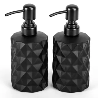 Relaxdays Seifenspender, 2er Set, 350 ml, Glas, nachfüllbar, Seife, Duschgel, Bad & Küche, Handseifenspender, schwarz