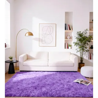 MARATIP Teppich Kinderzimmer Flur Violett 80x150 cm Flauschig Weich | Hochflor-Läufer, waschbar, rutschfest, flauschig. Perfekt für Diele, Eingang, Schlaf- und Kinderzimmer.