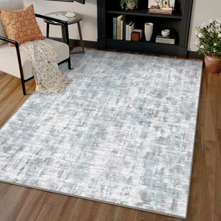 PureCozy Grau Blau Teppich Wohnzimmer 80x150 Schlafzimmer Teppiche Waschbarer rutschfest Boho Abstrakt Carpet Wohnzimmerteppich Esszimmer Büroteppich Groß Kurzflor Weich Carpets