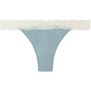 Women'secret Damen Tanga aus Baumwolle Spitze Dessous, Blau (Azul Medio), XL