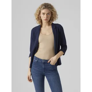 Kurzblazer VERO MODA "VMJESMILO 3/4 LOOSE BLAZER WVN NOOS", Damen, Gr. M, blau (navy blazer), Web, Obermaterial: 55% Viskose, 45% Leinen, unifarben, regular fit normal, V-Ausschnitt, Blazer Kurzblazer, mit Leinen