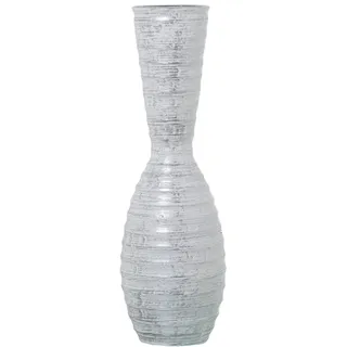 Alexandra House Living Bodenvase in Weiß, Silber, Keramik, gestreift, 18 x 18 x 56 cm