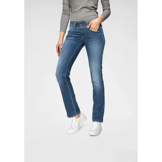 Pepe Jeans Straight-Jeans PEPE JEANS "GEN", Damen, Gr. 25, Länge 30, blau (d45 str 8dip royal schwarz), Web, Obermaterial: 83% Baumwolle, 15% Polyester, 2% Elasthan, slim fit lang, Jeans Straight-Jeans, in Baumwoll-Qualtät mit geradem Bein und Doppel-Knopf-Bund