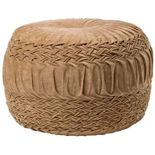 Homescapes Samt-Pouf Sofia sand, plissiert in Flechtoptik, 50/50/35 cm , Textil , Uni , Rund , 50x35x50 cm , Oeko-Tex® Standard 100 , Wohnzimmer, Sessel, Hocker & Hockerbänke, Poufs