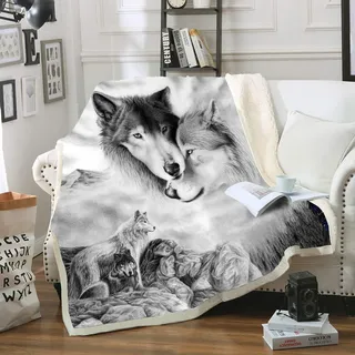 YSJANDFM Gray Wolf Sherpa-Fleecedecke, bequem, warm, weich, gemütlich, Klimaanlage, maschinenwaschbar, Schwarz und Weiß, Rosen-Totenkopf, Sherpa-Fleece-Decke (Überwurf 152,4 x 203,2 cm)