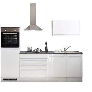 BASIC by Balculina Küchenzeile Jazz 260 cm Weiß Hochglanz