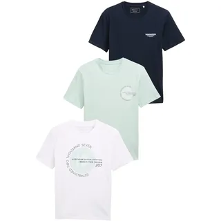 T-Shirt TOM TAILOR DENIM, Herren, Gr. XXL, blau (sky captain blau), Jersey, Obermaterial: 100% Baumwolle, unifarben, normal hüftlang, Rundhals, abgesteppt, Shirts T-Shirt, mit großem Druck