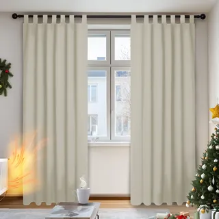 Deconovo Verdunklungsvorhänge Schlaufenschal Thermovorhang Polyester Gardinen Wohnzimmer Schlafzimmer 140x210 cm (BxH) Creme 2 Stücke