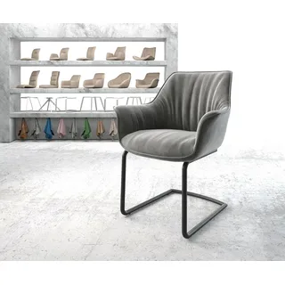 DELIFE Freischwinger Keila-Flex mit Armlehnen Samt Grau Freischwinger rund Schwarz - Grau