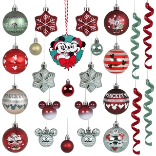 Disney Mickey Mouse Set Christbaumkugeln, UNZERBRECHLICHE Christbaumkugeln, Kunststoffdekorationen, Set 25 Stück (C)