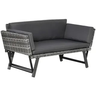 Outsunny Polyrattan Gartensofa, Stahl, Grau , Metall , 63x67x129 cm , Gartenmöbel, Loungemöbel, Gartensofas & Loungesofas