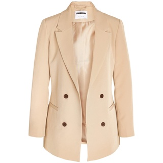 Noisy may Eleganter Blazer Tailliert mit Taschen Langer Basic Cardigan Business Jacke Mantel NMVIVIAN, Farben:Beige,Größe Damen:XS