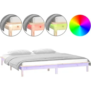 vidaXL Massivholzbett mit LEDs 200x200 cm - Braun