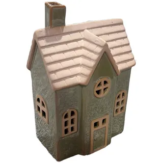 X-Mas Dekohäuschen , Grün, Naturfarben , Keramik , Uni , Haus , 11.1x16.8x7.3 cm , RoHS, Ce , Kunsthandwerk, zum Stellen, LED-Beleuchtung , Dekoration, Weihnachtsdekoration