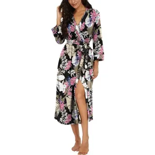Gebreide Badkleding Kimono Kamerjas V-hals Driekwart Mouw Lange Saunajas Groot Blad Roze XL