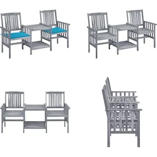 vidaXL Gartenstühle mit Teetisch und Kissen Massivholz Akazie - Gartenstuhl Mit Teetisch - Gartenstühle Mit Teetische - Bistro Set - Holz Bistro Set - Grau