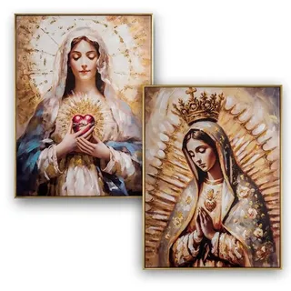 DRW Set mit 2 Bildern, Heiliges Herz von Maria, mit goldenem Rahmen, 62 x 2 x 82 cm
