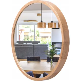 STOLARNIA PIKA Spiegel Rund Holz Eiche - Wandspiegel mit Holzrahmen (47 cm) - Runder Badspiegel für Badezimmer, Flur, Wohnzimmer, Schlafzimmer - 50cm - Braun, Naturbelassen