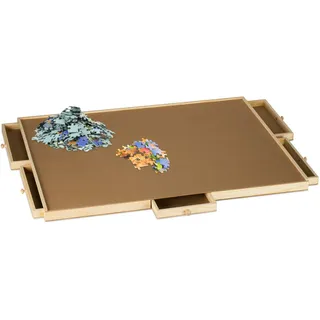 Relaxdays Puzzlebrett, 6 ausziehbare Schubladen, Puzzle bis 1500 Teile, Ebene Arbeitsoberfläche, Holz Puzzletisch, Natur, 1 Stück