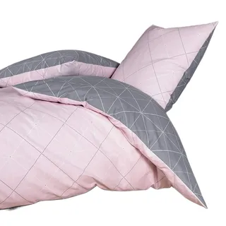 Janine Biber Bettwäsche-Set Davos 2tlg grau rosa 2 teilige Wende-Bettwäsche 135x200cm & Kissen 80x80 cm Geometrisches