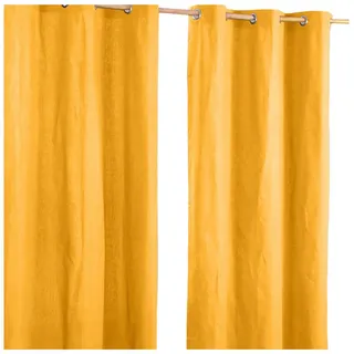Homescapes Ösenvorhang blickdicht 2er-Set, 117/137 cm , Currygelb , Textil , Uni , 117x137 cm , Oeko-Tex® , Heimtextilien, Vorhänge, Fertigvorhänge, Ösenvorhänge