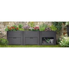 XXL Maxi Hochbeet Garten Schrank mit extra Staufächern für Gartenutensilien Frühbeet Kräuterbeet Pflanzkasten Gemüse Beet Pflanztisch in Holzoptik anthrazit (anthrazit mit 3 Staufächern)