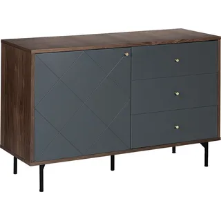 BELIANI Sideboard Grau Dunkler Holzfarbton MDF Platte Pulverbeschichtetes Metall Aluminium 76 x 120 x 40 cm Modern 3 Schubladen Tür Stabil Wohnzimmer - Grau, Schwarz, Gold, Braun