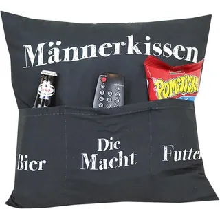 KAMACA Männerkissen mit 3 Taschen (43×43 cm) – Sofakissen für Bier, Fernbedienung & Snacks – Ostern Geschenkidee für Männer, Gamer & Väter (Männerkissen A)