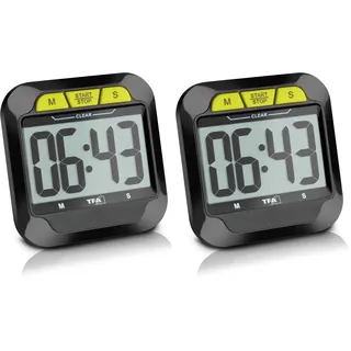 TFA Dostmann Digitaler Kurzzeitwecker & Stoppuhr 38.2054.01 – 99-Minuten Timer mit Magnet, Tisch- & Wandmontage, Alarm,– Ideal für Küche, Schule, Sport & Büro (Packung mit 2)